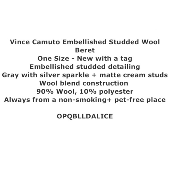 Vince Camuto Studded Wool Beret Gray Cap One Size Sparkle Bling French Chic NWT - Picture 2 of 11